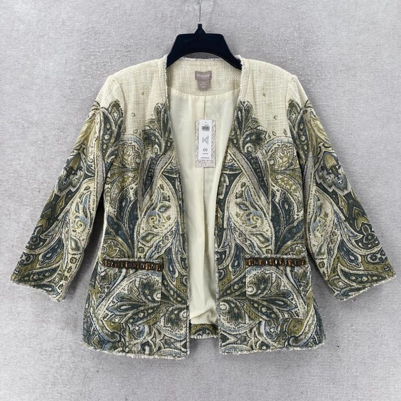 NEW Chicos Heritage Tweed Blazer Jacket SIZE 2 Embellished Art To Wear Paisley‎ - Picture 1 of 15